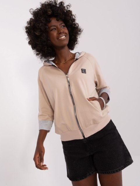 Bluza rozpinana z kaputer rękaw 3/4 beżowa Bluza rozpinana z kaputer rękaw 3/4 beżowa
