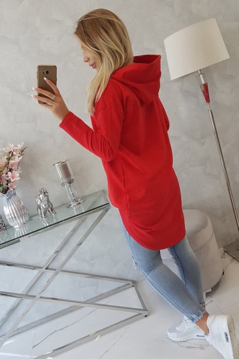 Bluza z długim tyłem i kapturem czerwona