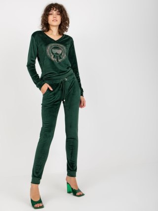 Komplet damski welurowy dresowy ciemny zielony L/XL