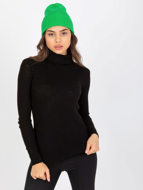 Golf czarny dopasowany sweter w prążek akrylowy Golf czarny dopasowany sweter w prążek akrylowy