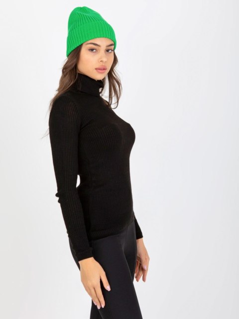Golf czarny dopasowany sweter w prążek akrylowy Golf czarny dopasowany sweter w prążek akrylowy