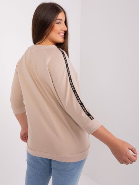 Bluza damska beżowa z troczkami plus size rękaw 3/4 Bluza damska beżowa z troczkami plus size rękaw 3/4