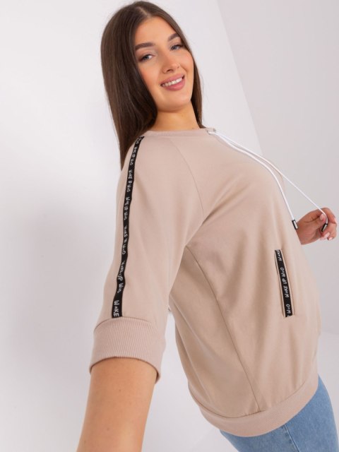 Bluza damska beżowa z troczkami plus size rękaw 3/4 Bluza damska beżowa z troczkami plus size rękaw 3/4