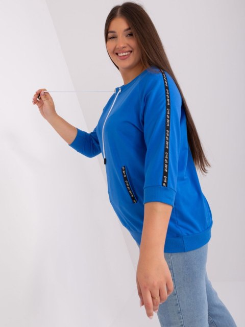 Bluza damska niebieska z troczkami plus size rękaw 3/4 Bluza damska niebieska z troczkami plus size rękaw 3/4