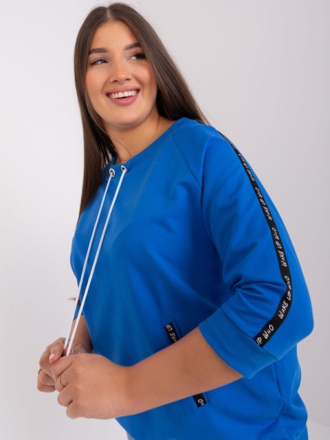 Bluza damska niebieska z troczkami plus size rękaw 3/4 Bluza damska niebieska z troczkami plus size rękaw 3/4