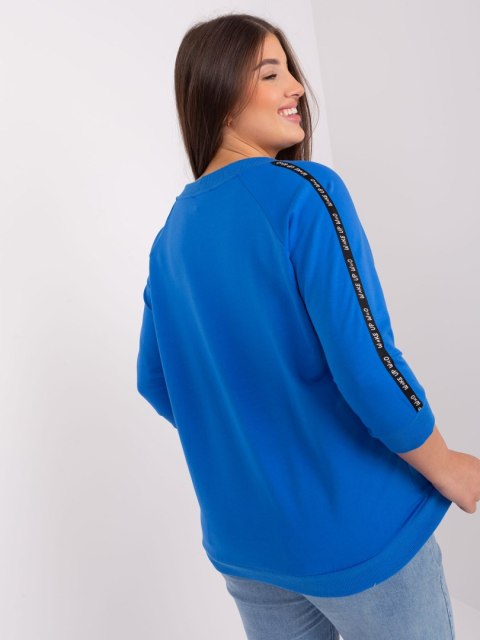 Bluza damska niebieska z troczkami plus size rękaw 3/4 Bluza damska niebieska z troczkami plus size rękaw 3/4
