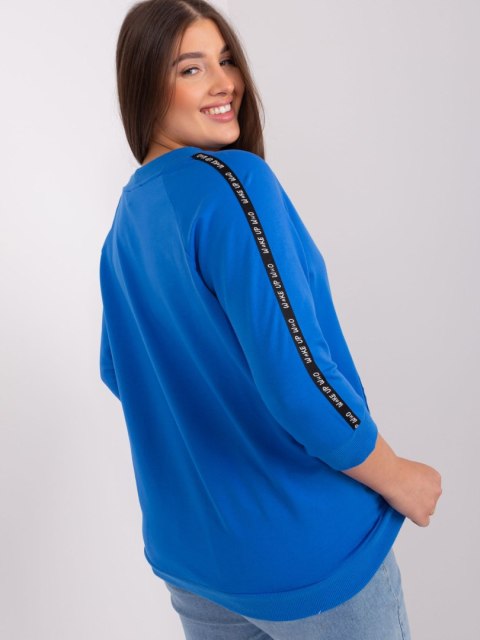 Bluza damska niebieska z troczkami plus size rękaw 3/4 Bluza damska niebieska z troczkami plus size rękaw 3/4