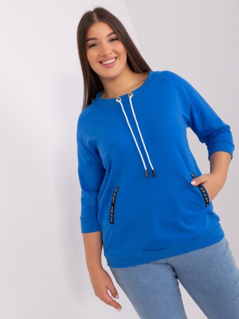 Bluza damska niebieska z troczkami plus size rękaw 3/4 Bluza damska niebieska z troczkami plus size rękaw 3/4