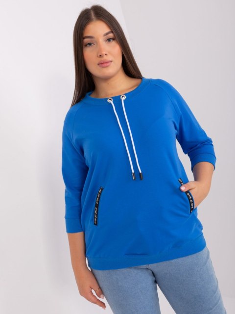 Bluza damska niebieska z troczkami plus size rękaw 3/4 Bluza damska niebieska z troczkami plus size rękaw 3/4