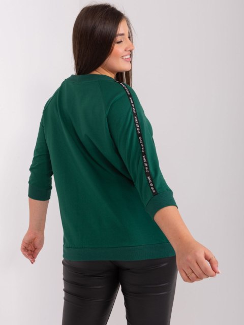 Bluza damska ciemno zielona z troczkami plus size rękaw 3/4 Bluza damska ciemno zielona z troczkami plus size rękaw 3/4