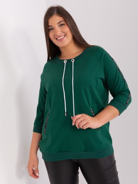 Bluza damska ciemno zielona z troczkami plus size rękaw 3/4 Bluza damska ciemno zielona z troczkami plus size rękaw 3/4