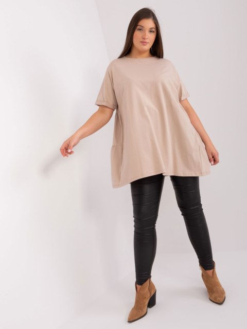 Bluzka beżowa długa z falbaną plus size bawełniana Bluzka beżowa długa z falbaną plus size bawełniana