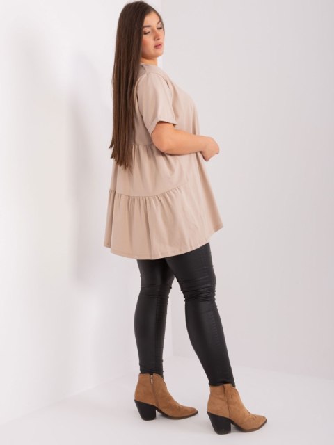 Bluzka beżowa długa z falbaną plus size bawełniana Bluzka beżowa długa z falbaną plus size bawełniana