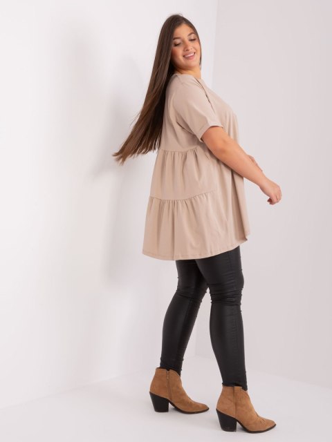 Bluzka beżowa długa z falbaną plus size bawełniana Bluzka beżowa długa z falbaną plus size bawełniana