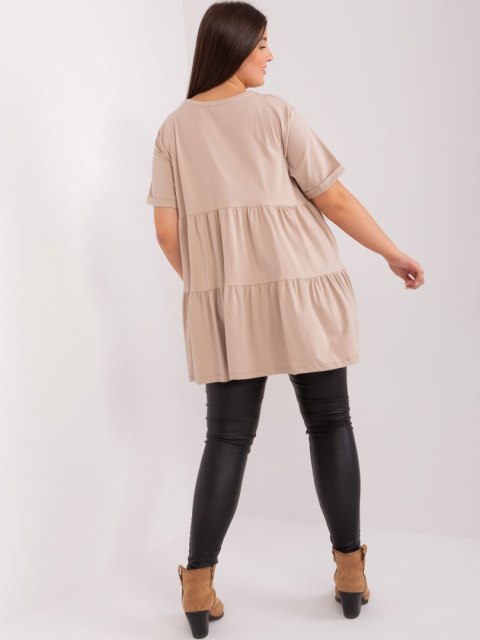 Bluzka beżowa długa z falbaną plus size bawełniana Bluzka beżowa długa z falbaną plus size bawełniana