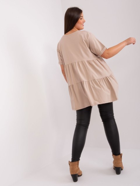Bluzka beżowa długa z falbaną plus size bawełniana Bluzka beżowa długa z falbaną plus size bawełniana