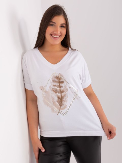 Bluzka t-shirt biała z nadrukiem pióro plus size Bluzka t-shirt biała z nadrukiem pióro plus size