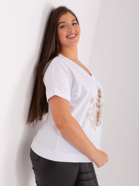 Bluzka t-shirt biała z nadrukiem pióro plus size Bluzka t-shirt biała z nadrukiem pióro plus size