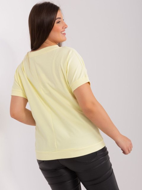 Bluzka t-shirt jasny żółty z nadrukiem pióro plus size Bluzka t-shirt jasny żółty z nadrukiem pióro plus size