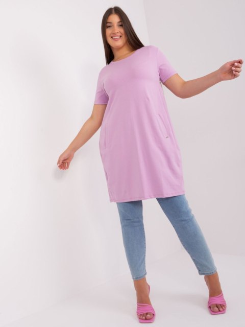 Sukienka tunika basic z kieszeniami plus size jasno fioletowa Sukienka tunika basic z kieszeniami plus size jasno fioletowa