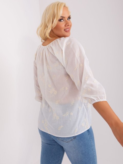 Bluzka bawełniana biało-beżowa plus size z haftem Bluzka bawełniana biało-beżowa plus size z haftem