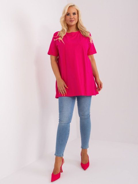 Bluzka fuksjowa długa z falbaną plus size bawełniana Bluzka fuksjowa długa z falbaną plus size bawełniana