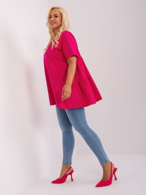 Bluzka fuksjowa długa z falbaną plus size bawełniana Bluzka fuksjowa długa z falbaną plus size bawełniana