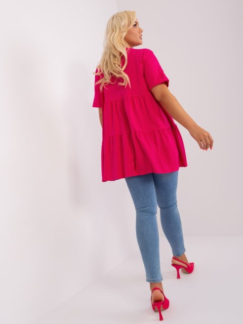 Bluzka fuksjowa długa z falbaną plus size bawełniana Bluzka fuksjowa długa z falbaną plus size bawełniana