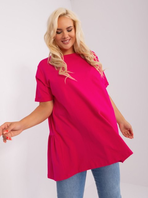 Bluzka fuksjowa długa z falbaną plus size bawełniana Bluzka fuksjowa długa z falbaną plus size bawełniana