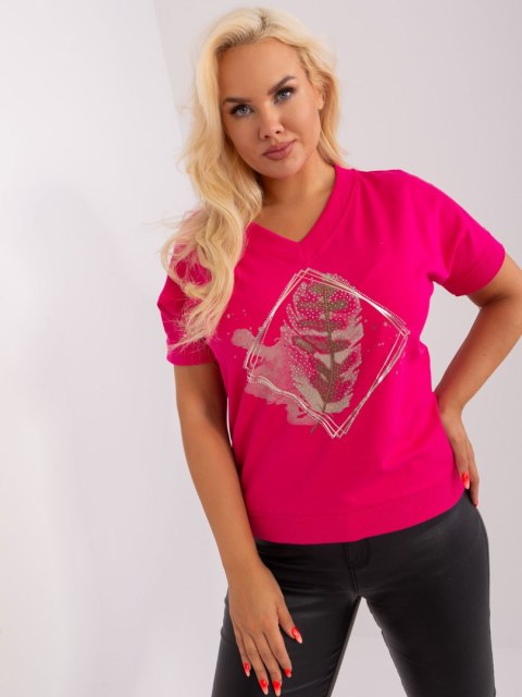 Bluzka t-shirt fuksja z nadrukiem pióro plus size Bluzka t-shirt fuksja z nadrukiem pióro plus size