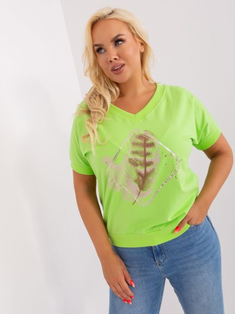 Bluzka t-shirt zielony z nadrukiem pióro plus size Bluzka t-shirt zielony z nadrukiem pióro plus size