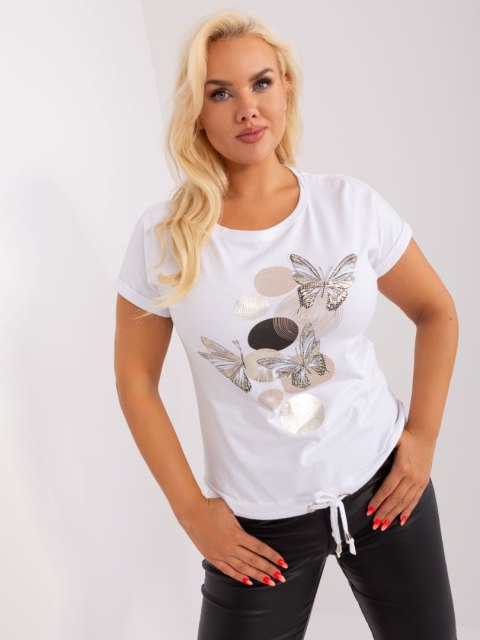 Bluzka biała z nadrukiem motyli w kolorze beżowym plus size Bluzka biała z nadrukiem motyli w kolorze beżowym plus size