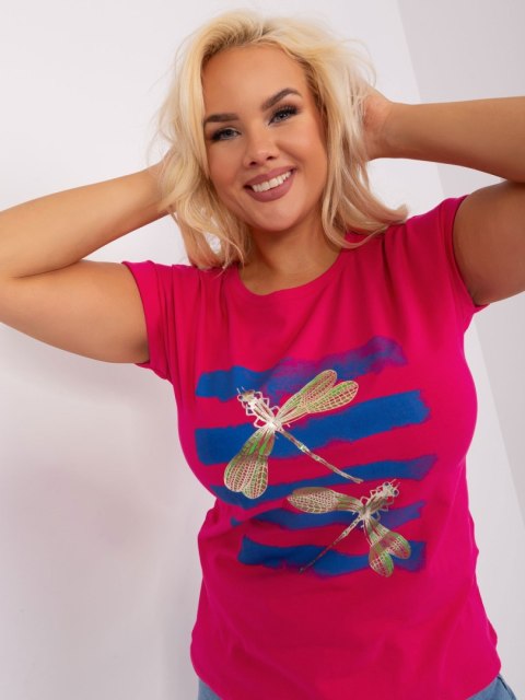 Bluzka T-shirt ważka fuksjowa plus size wywijany rękaw Bluzka T-shirt ważka fuksjowa plus size wywijany rękaw