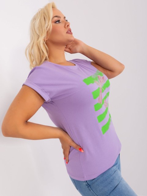 Bluzka T-shirt ważka jasny fiolet plus size wywijany rękaw Bluzka T-shirt ważka jasny fiolet plus size wywijany rękaw