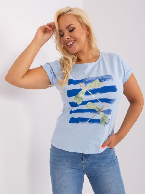 Bluzka T-shirt ważka niebieska plus size wywijany rękaw Bluzka T-shirt ważka niebieska plus size wywijany rękaw
