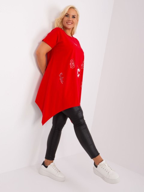 Tunika basic luźna plus size czerwona dłuższe boki Tunika basic luźna plus size czerwona dłuższe boki