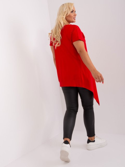 Tunika basic luźna plus size czerwona dłuższe boki Tunika basic luźna plus size czerwona dłuższe boki
