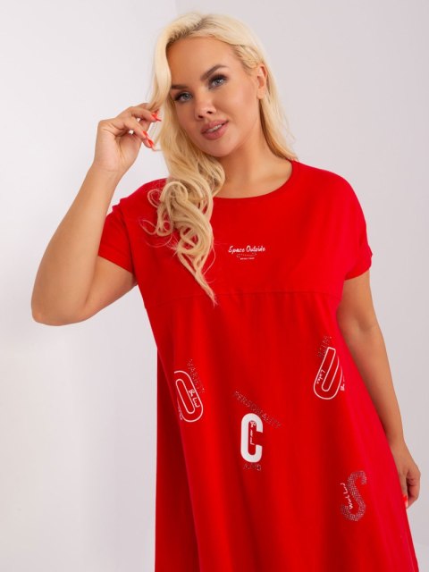 Tunika basic luźna plus size czerwona dłuższe boki Tunika basic luźna plus size czerwona dłuższe boki