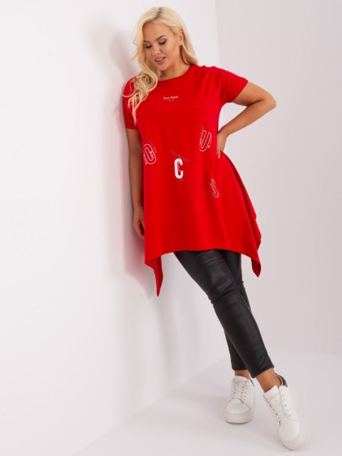 Tunika basic luźna plus size czerwona dłuższe boki Tunika basic luźna plus size czerwona dłuższe boki