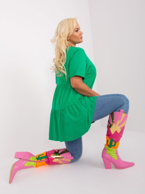 Bluzka zielona długa z falbaną plus size bawełniana Bluzka zielona długa z falbaną plus size bawełniana