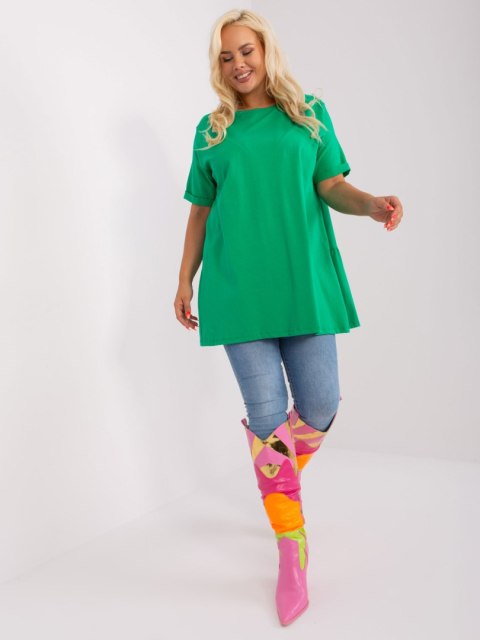 Bluzka zielona długa z falbaną plus size bawełniana Bluzka zielona długa z falbaną plus size bawełniana