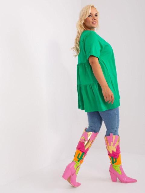 Bluzka zielona długa z falbaną plus size bawełniana Bluzka zielona długa z falbaną plus size bawełniana