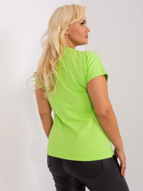 Bluzka jasno zielona plus size z aplikacją piórko i wiązaniem Bluzka jasno zielona plus size z aplikacją piórko i wiązaniem