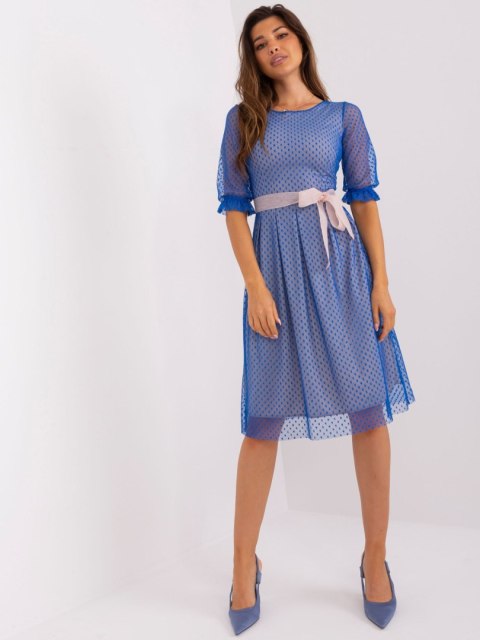 Sukienka koktajlowa plus size niebieska za kolano 48 Sukienka koktajlowa plus size niebieska za kolano 48