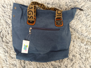 Torebka damska z tkaniny Fashion Bags granatowa z napisami