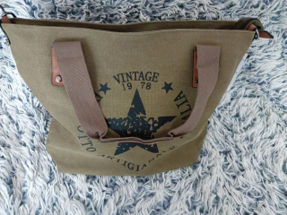Torebka damska z tkaniny Vintage jednokomorowa khaki