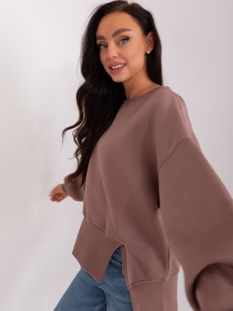 Bluza brązowa z asymetrycznym wykończeniem basic Bluza brązowa z asymetrycznym wykończeniem basic