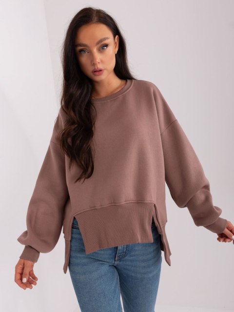 Bluza brązowa z asymetrycznym wykończeniem basic Bluza brązowa z asymetrycznym wykończeniem basic