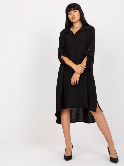 Sukienka koszulowa oversize asymetryczna czarna Sukienka koszulowa oversize asymetryczna czarna