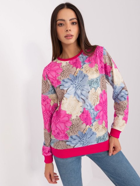 Bluza różowa z nadrukiem kwiatów Bluza różowa z nadrukiem kwiatów